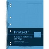 Protext Spiral Notebook A4 5 Subject 250 page Sold as Each 5 in a Pack