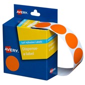 Avery Dispenser Dot Stickers 24mm Diameter Orange 500 Pack Sold as Each 5 in a Box