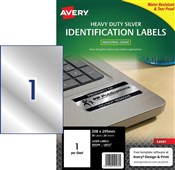 Avery L6013 Labels Heavy Duty 1UP A4 Silver 20 Pack