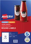 Avery L7105 Labels Glossy Round 12UP White 10 Pack