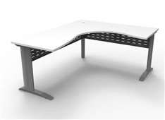 Deluxe Rapid Span Corner Workstation  1800mm W x 1500mm W x 750mm D Natural White Top  Precious Silver Base