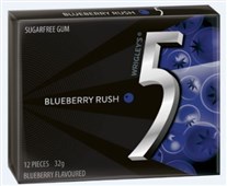 Wrigleys 5 Gum Blueberry Rush 32g Sold as Each 10 in a Box