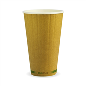 BioPak BioCup 460ml  16oz 90mm Kraft Green Stripe Double Wall Sleeve 40 Sold as Sleeve 40 15 in a Carton